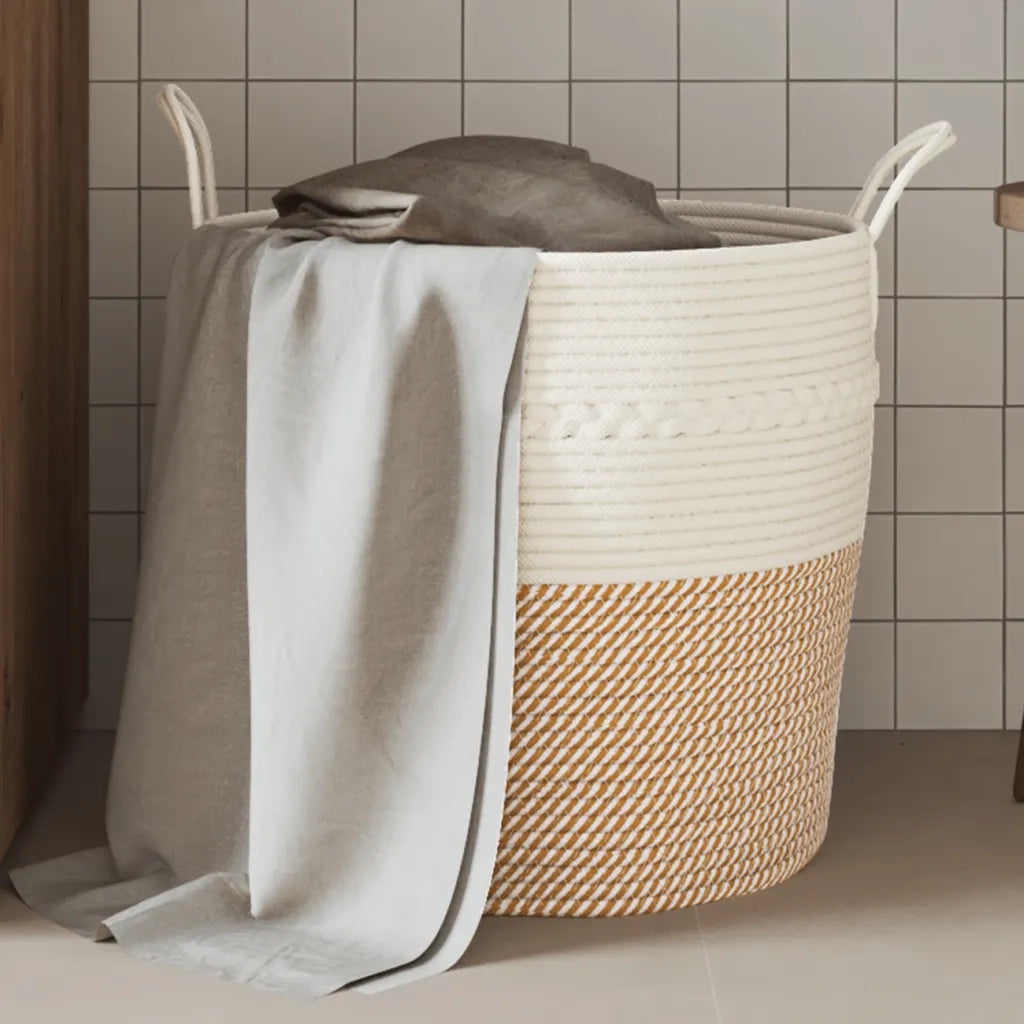 Cestino Portaoggetti Marrone e Bianco ?43x38 cm in Cotone CFW5648142