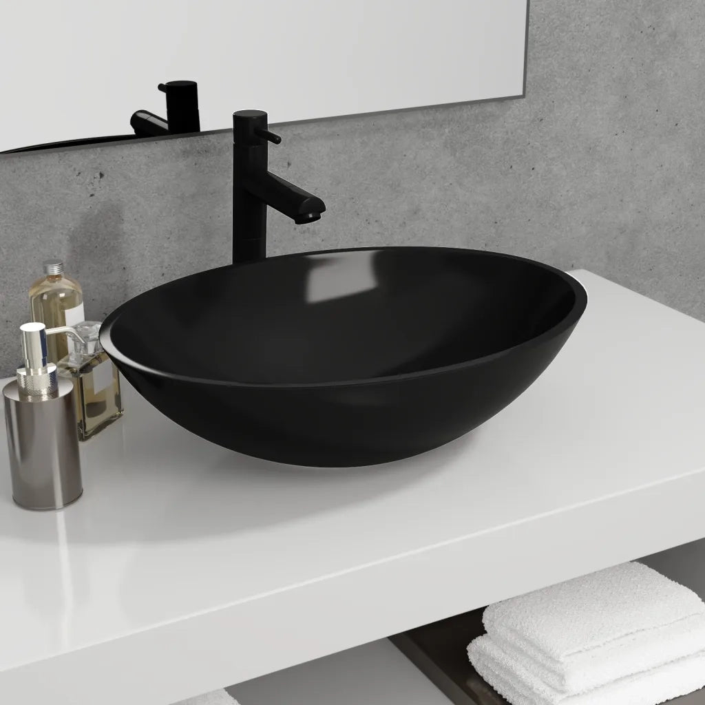Lavandino in Vetro 50x37x14 cm Nero CFW6237172