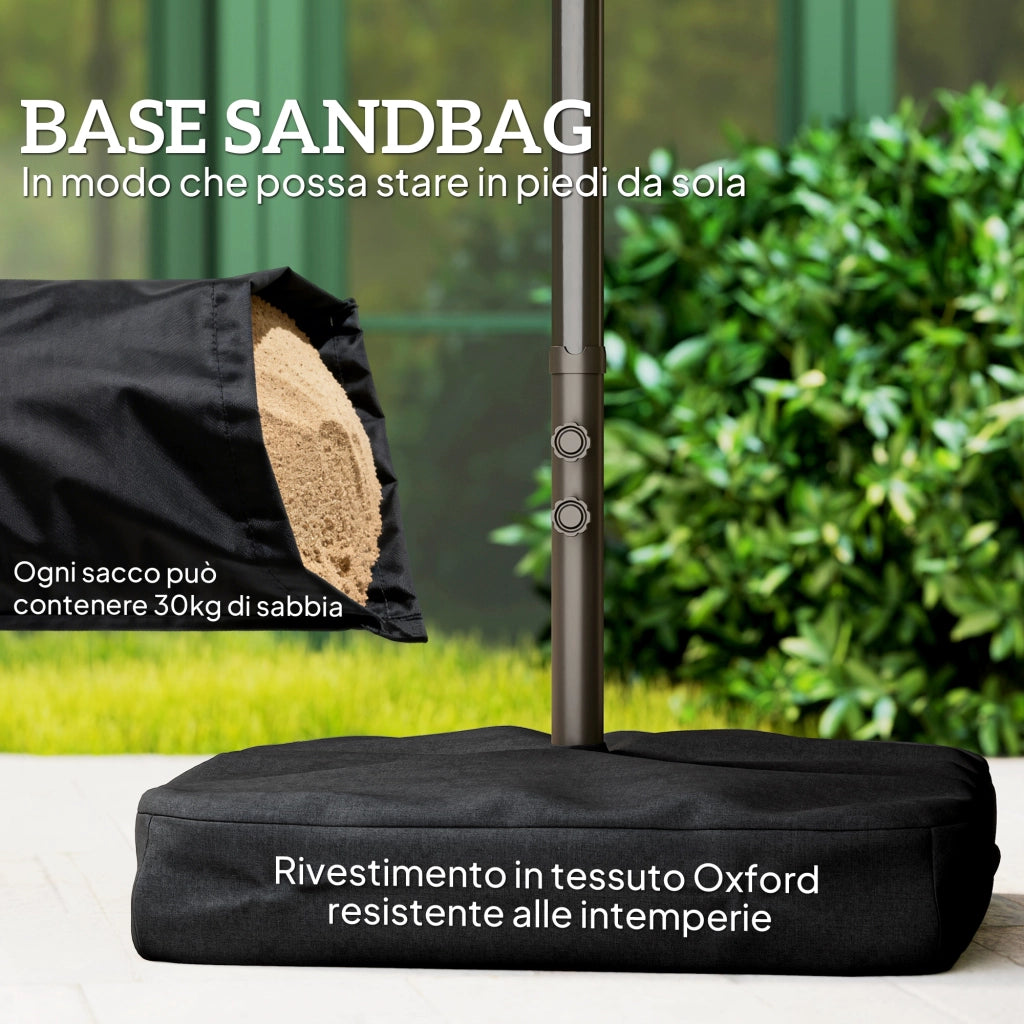 Ombrellone da Giardino Doppio 12 Stecche con Base a Croce ¨C zephmum ¨C Acciaio Poliestere 455x265x238 cm Cachi