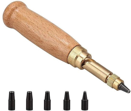 Ponsetto automatico in pelle con 6 punte intercambiabili - punzoni rotanti DIY (15 mm, 2 mm, 25 mm, 3 mm, 35 mm, 4 mm)