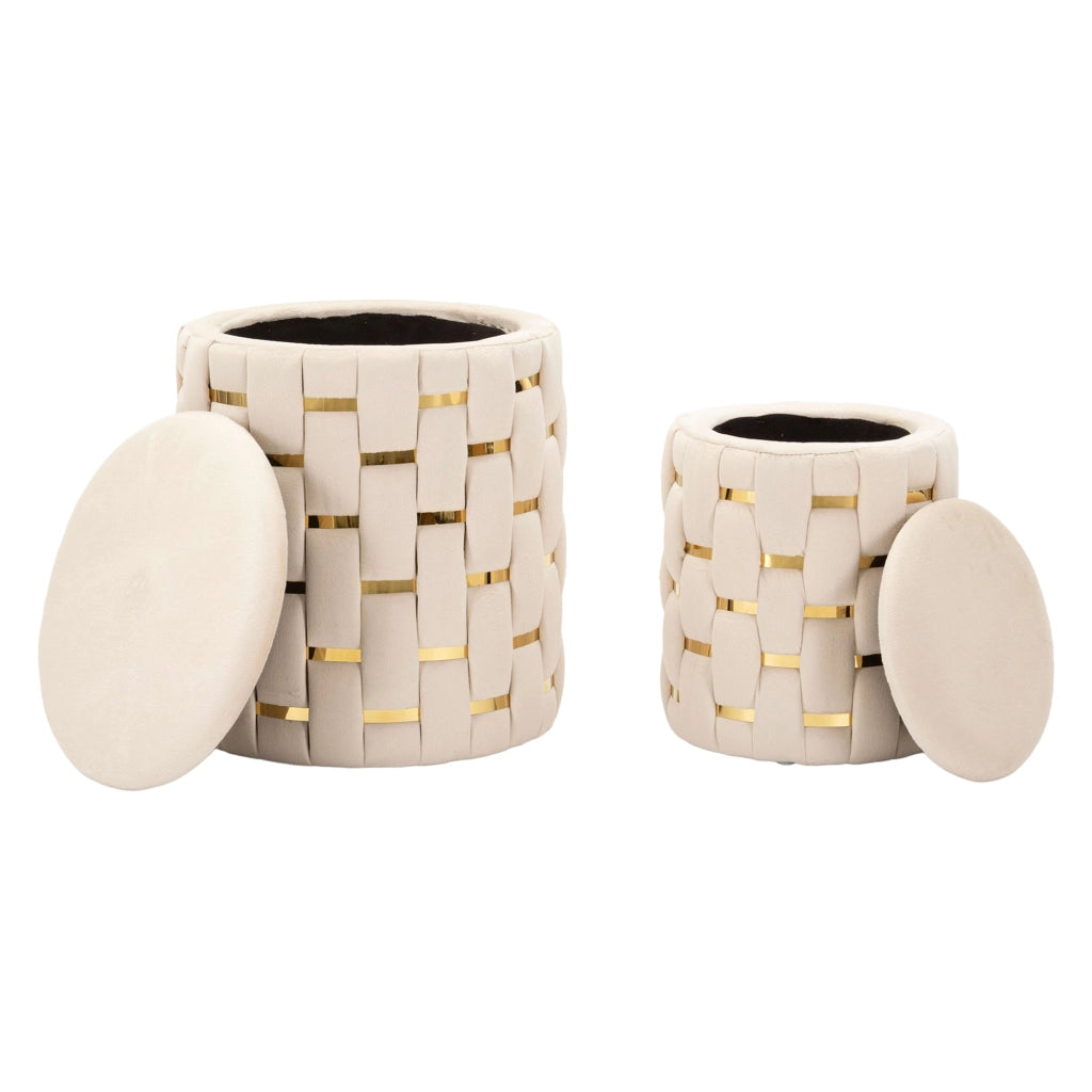 Kasane, Pouf Contenitore set da 2, 37x37x42h cm Bianco Crema