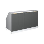 Mobile cucina sottotetto R-Line Antracite-oro/Bianco 140 cm Set di 2 carcasse armadio profondità 60 cm Vicco