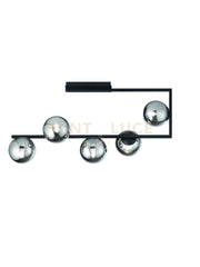 PLAFONIERA MONILE NERO 5 LUCI ATTACCO E14 CON SFERE FUME'  L.85CM
