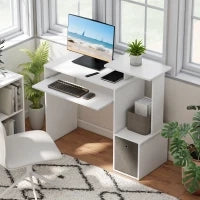 Scrivania Moderna per PC con Mensola Porta Tastiera, Ripiano e Cassetto in Tessuto, in Legno, 100x40x86.6cm, Bianco