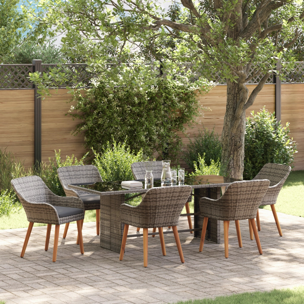Set da pranzo per giardino 7 pezzi grigio in rattan