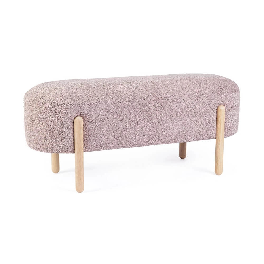 Panca imbottita effetto bouclé con gambe in legno naturale - SIENNA