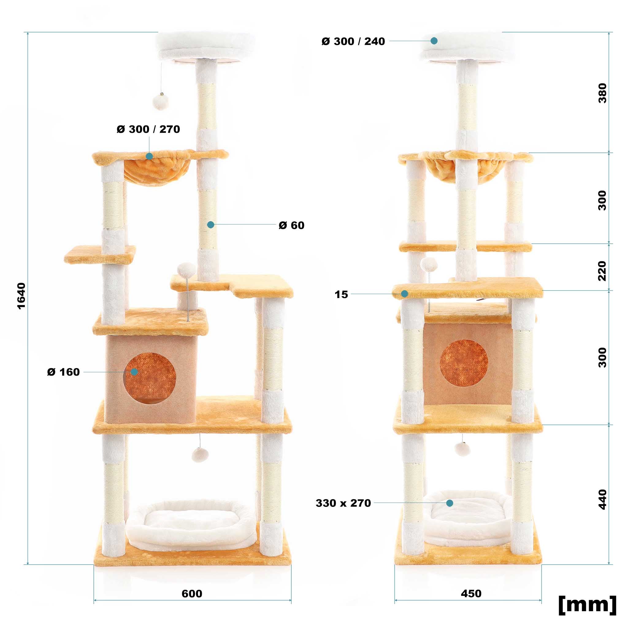 Fudajo Albero tiragraffi per gatti 164cm bianco/marrone con sisal e cuccetta