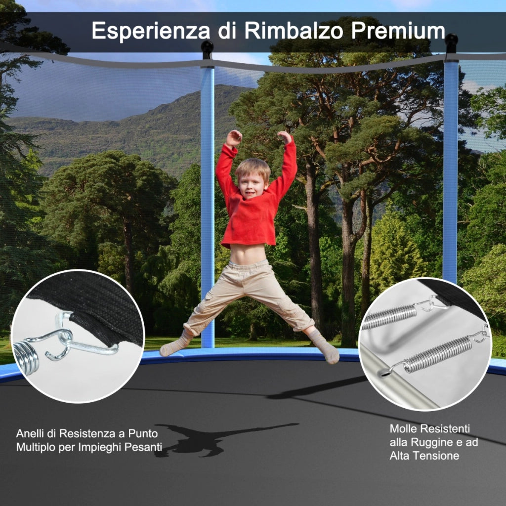 Tappeto elastico da esterno 244cm per bambini e adulti, Tappeto elastico per saltare con rete di sicurezza