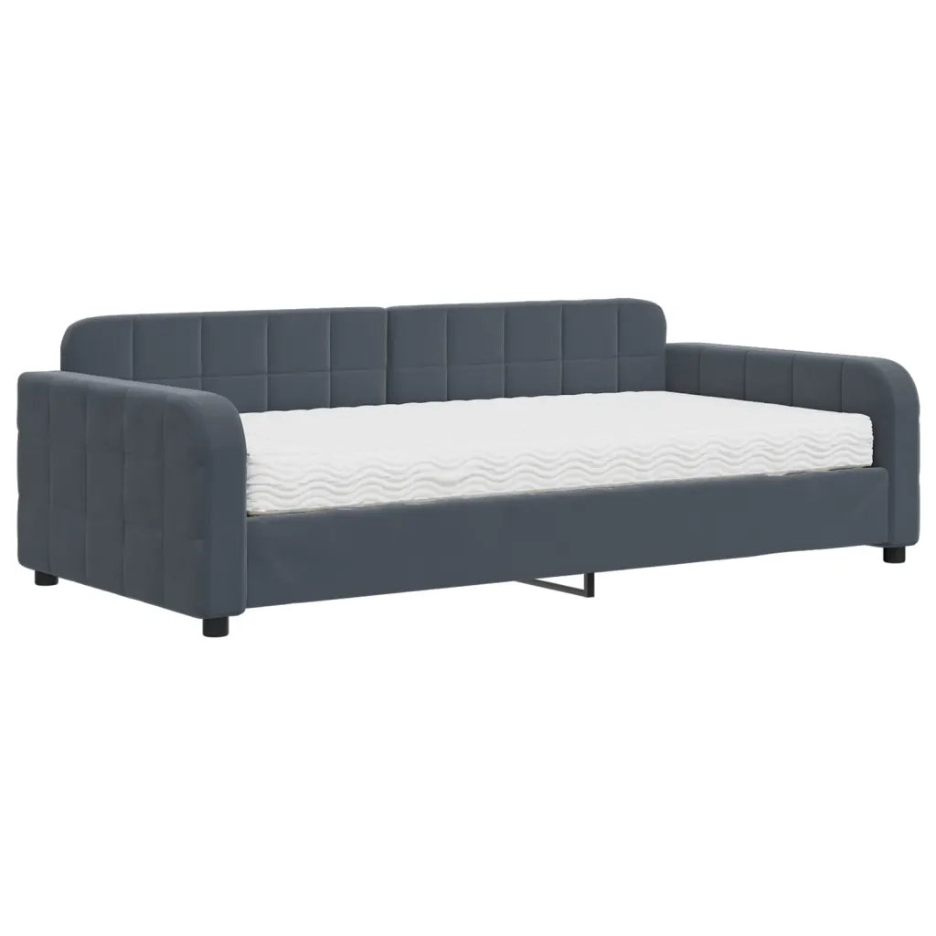 Divano Letto con Materasso Grigio Scuro 100x200 cm in Velluto