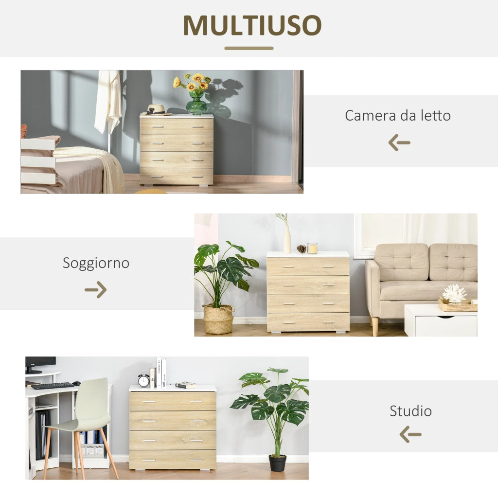 Cassettiera 4 Cassetti in Legno ¨C Zephmum ¨C Bianco Rovere 76x35x72
