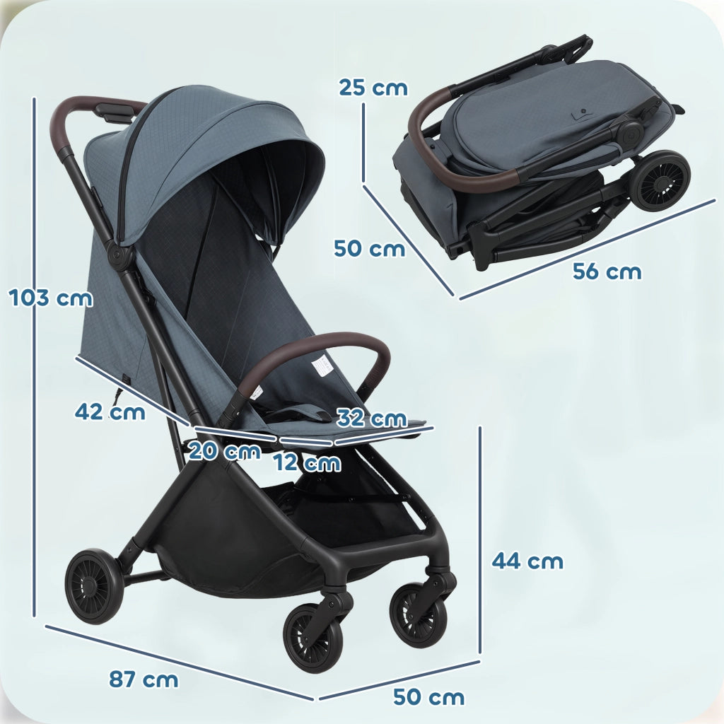 Passeggino per Bambini con Tettuccio Regolabile e Sacca Portaoggetti ¨C zephmum ¨C Blu e Nero 87x50x103 cm