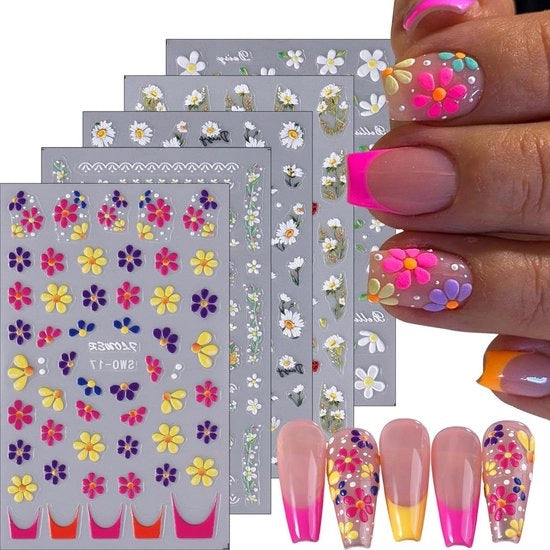 Stickers di artigianato floreale | 5 fogli 5D-relievo adesivi self-adesivi margherite | Stickers di fiori estivi bianchi-gialli-rossi | Accessori per donne e ragazze .