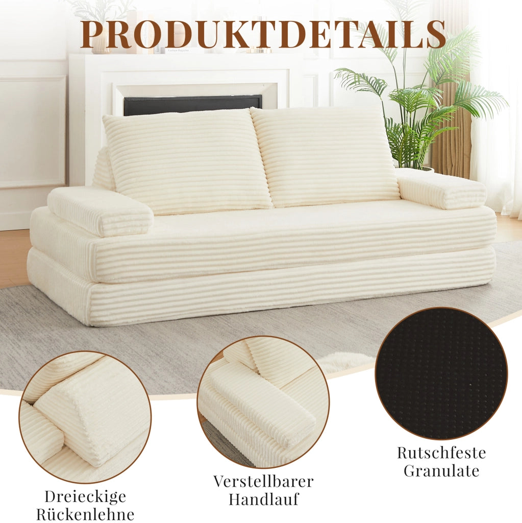 Divano modulare in velluto a coste beige 211,5 cm