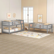 Letto a castello a tre posti 90x200 cm con due scale in legno grigio