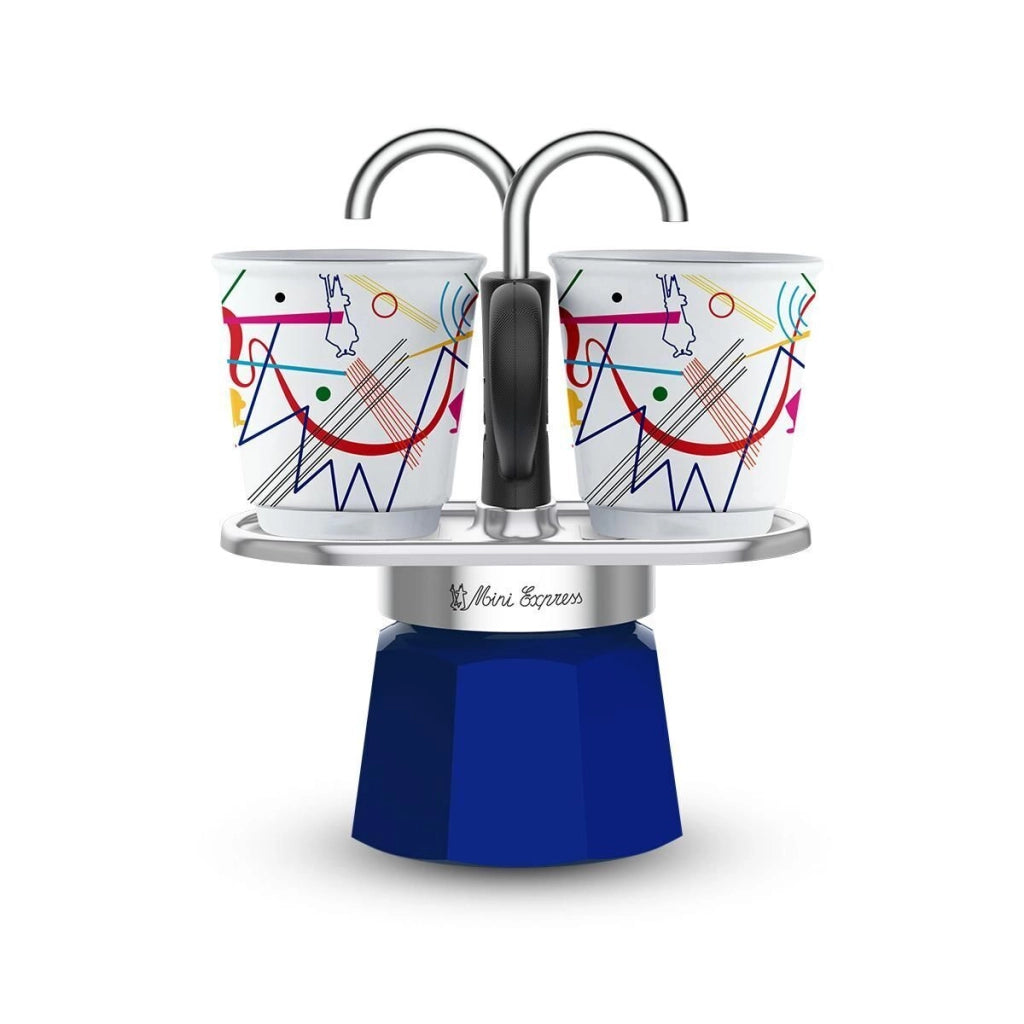 Bialetti 1407 Mini Express Moka 2 Tazze con Bicchierini in Porcellana stile Kandinsky colore Blu