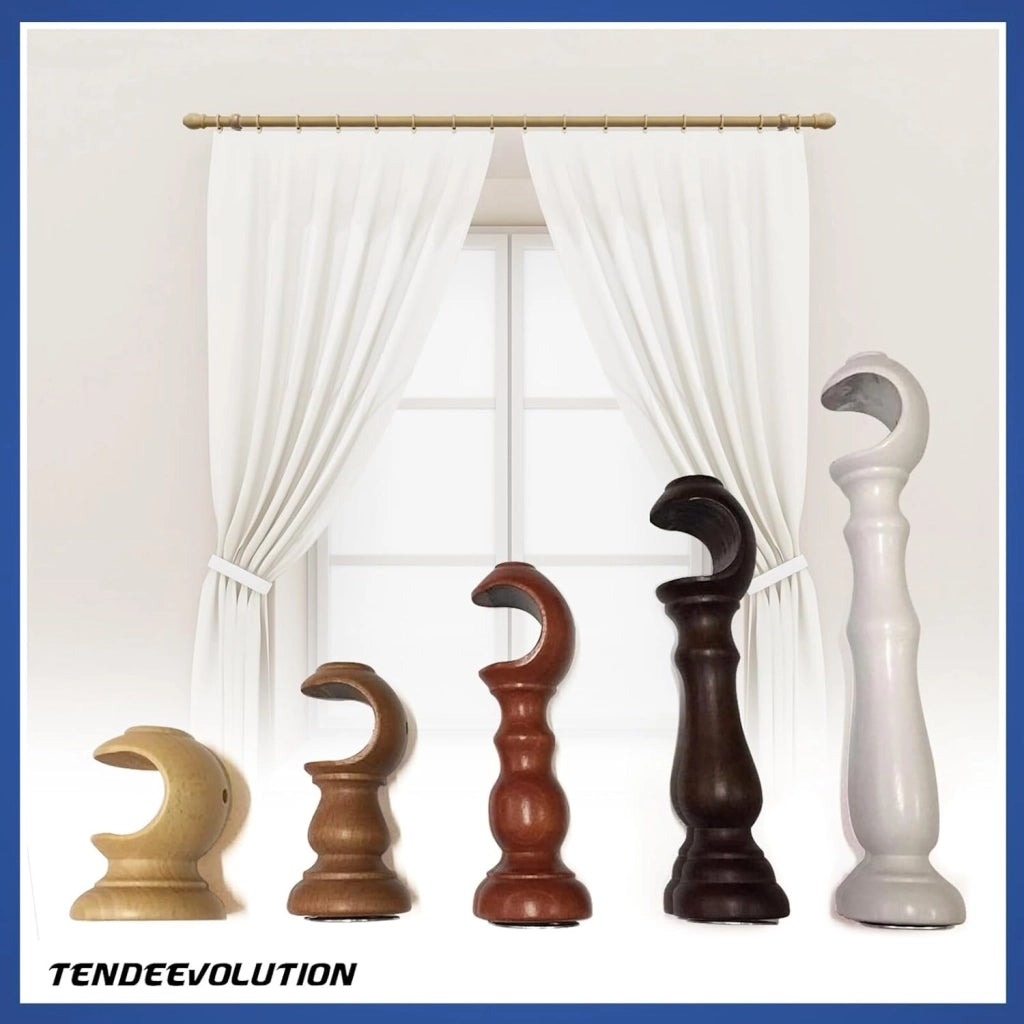 Coppia di Supporti per Bastone Tende in Legno, Diametro 35mm, Colore Olmo, Lunghezza 6cm, 100% Legno di Alta Qualità, Made in Italy