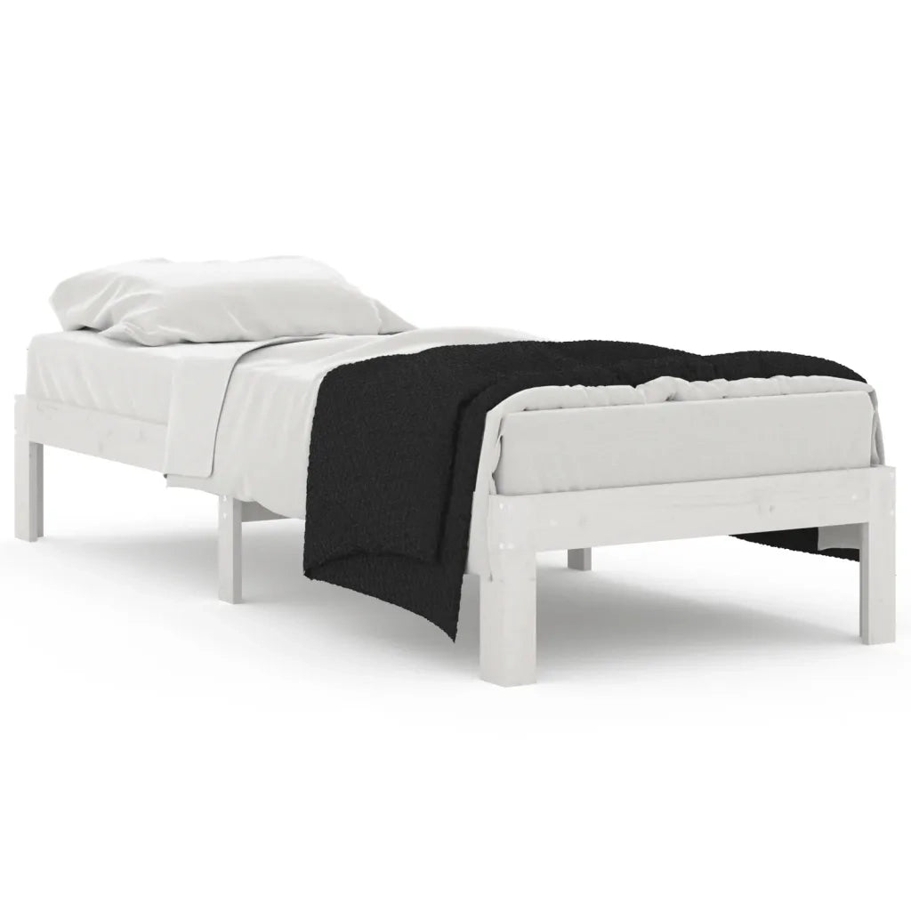 Letto singolo | Letto per adulti | Giroletto Bianco in Legno Massello 75x190 cm Small Single
