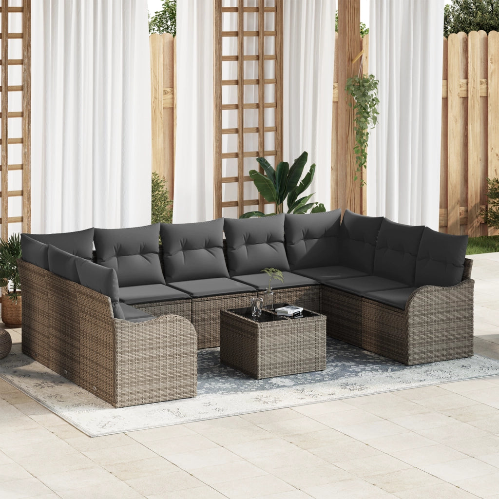 Set di divanetti da giardino  9 pezzi con cuscini in rattan poly nero