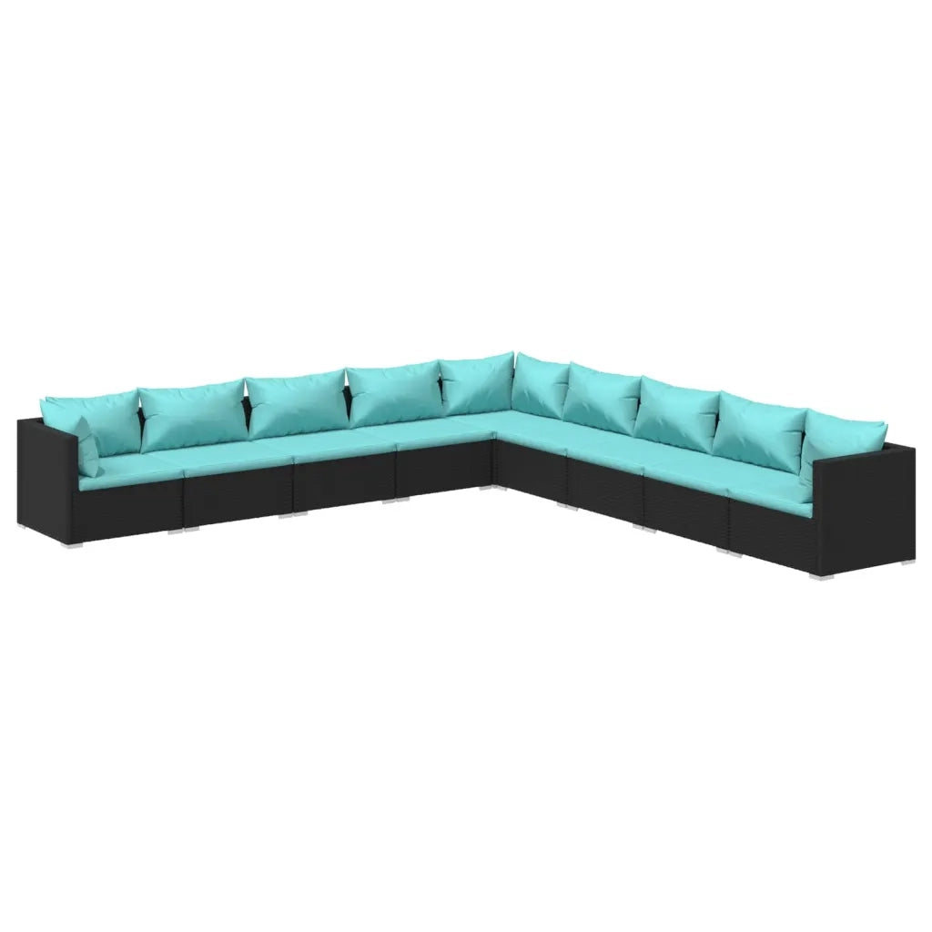 Set Divani da Giardino 9 pz con Cuscini in Polyrattan Nero cod mxl 30054