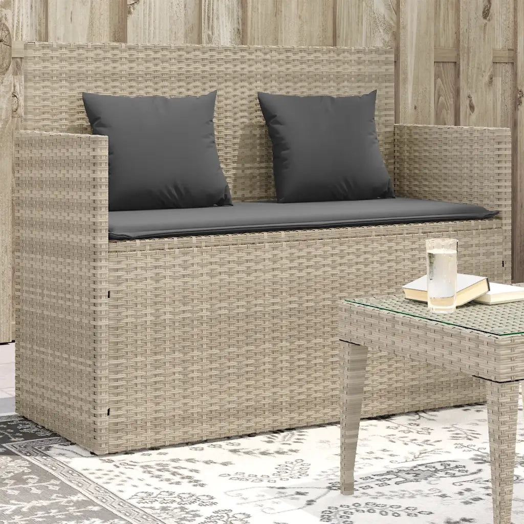 Panca da Giardino con Cuscini-Sgabello-Panca da esterno Grigio Chiaro in Polyrattan 493862