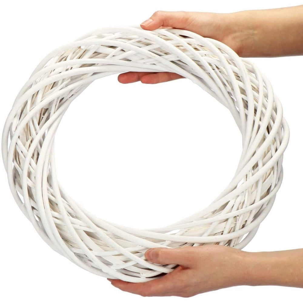 Trade Shop - Ghirlanda Dietroporta In Legno Bianco Intrecciato 30 Cm Decorazioni Porta Natale -