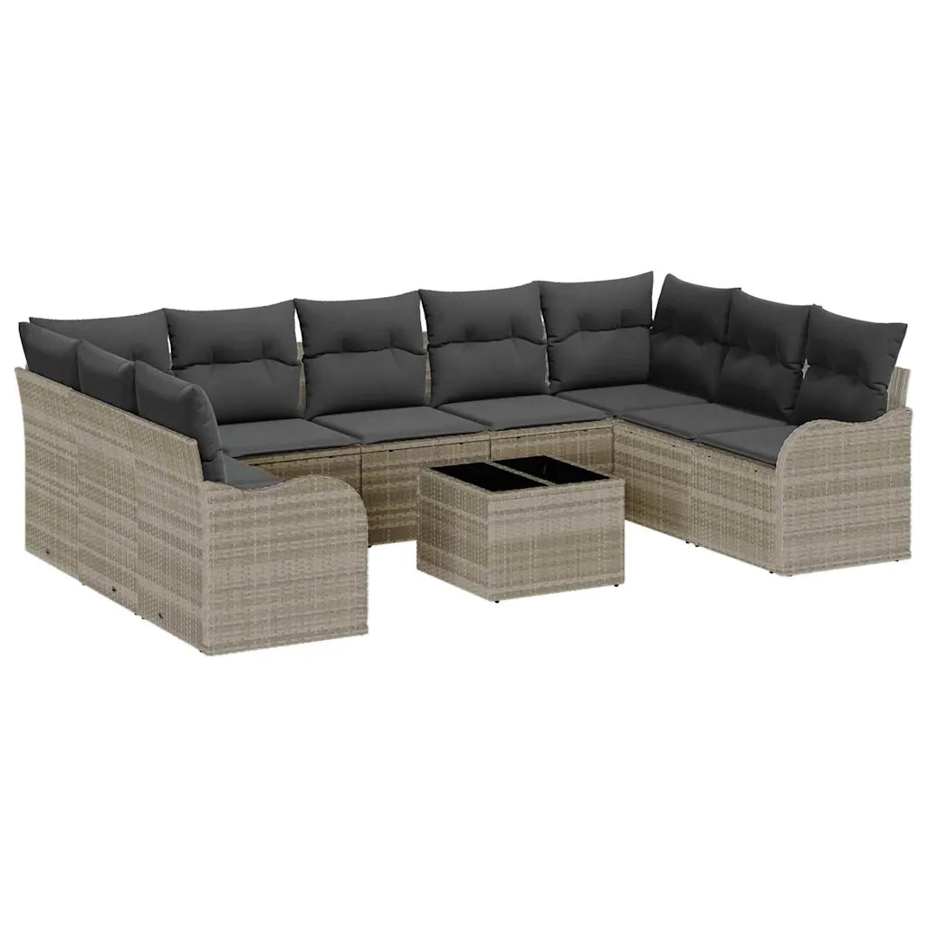 Set Divano da Giardino 10 pcs Grigio chiaro polyrattan 3345872