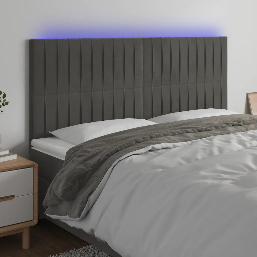 Testiera | Testata a LED GrigioScuro 160x5x118/128cm in Velluto