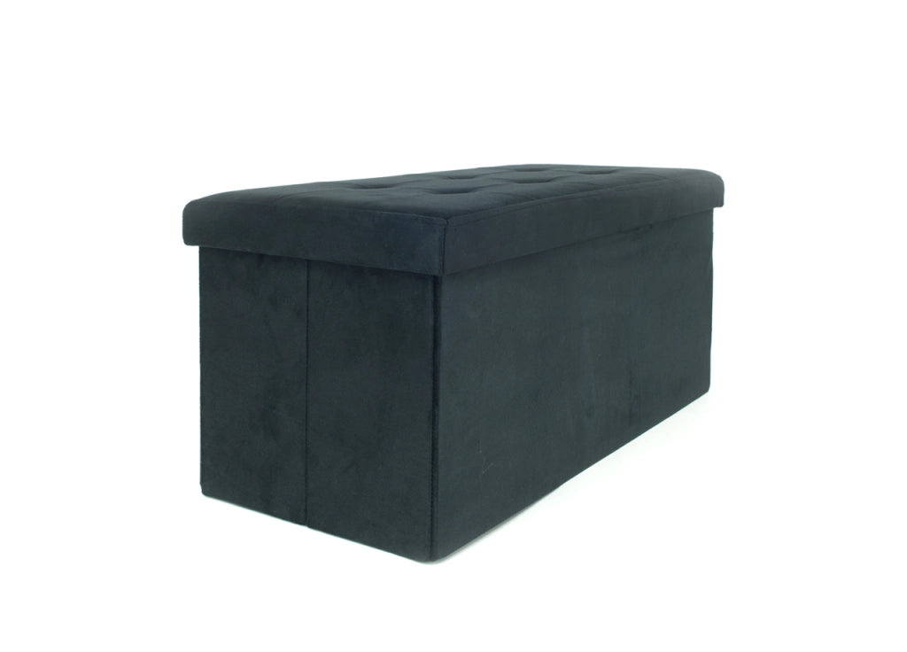 Pouf Contenitore Imbottito Pieghevole Modello Double Velvet Colore Nero