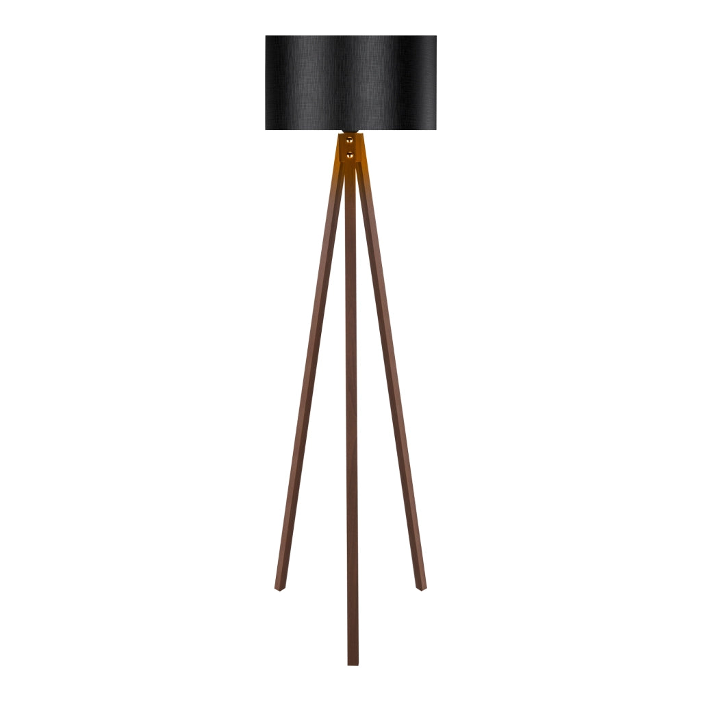 Lampada da Terra 'Rochester' a Treppiedi con Paralume in Tessuto/PVC - color Noce/Nero [lux.pro]