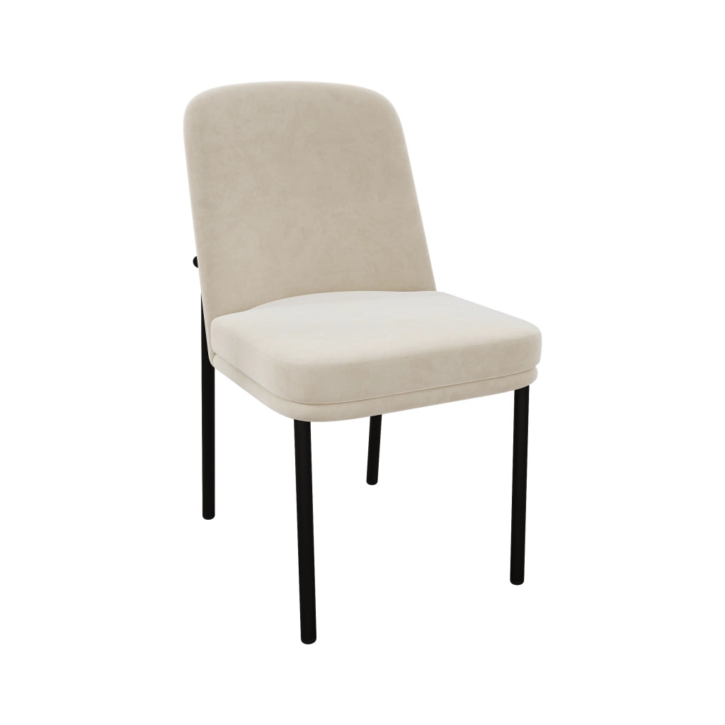 Set di 2 sedie da pranzo in velluto beige con struttura in metallo nero, seduta imbottita, stile moderno minimalista