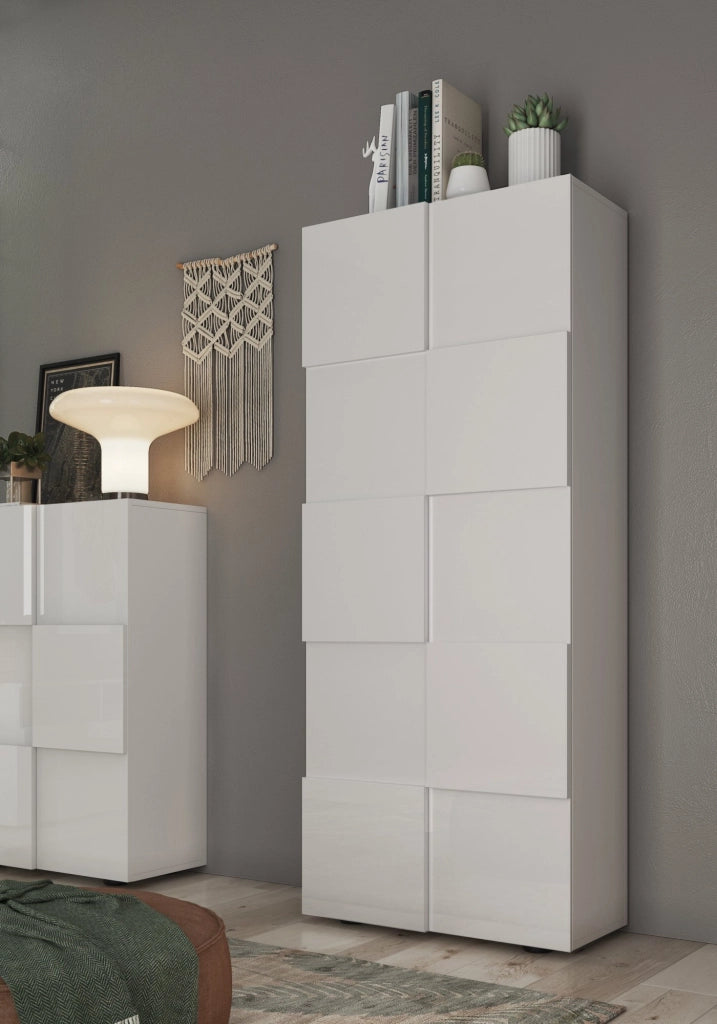 Armadio Camera da Letto Comerio, Guardaroba 2 Ante 2 Ripiani, 78x186.5h cm Bianco Lucido