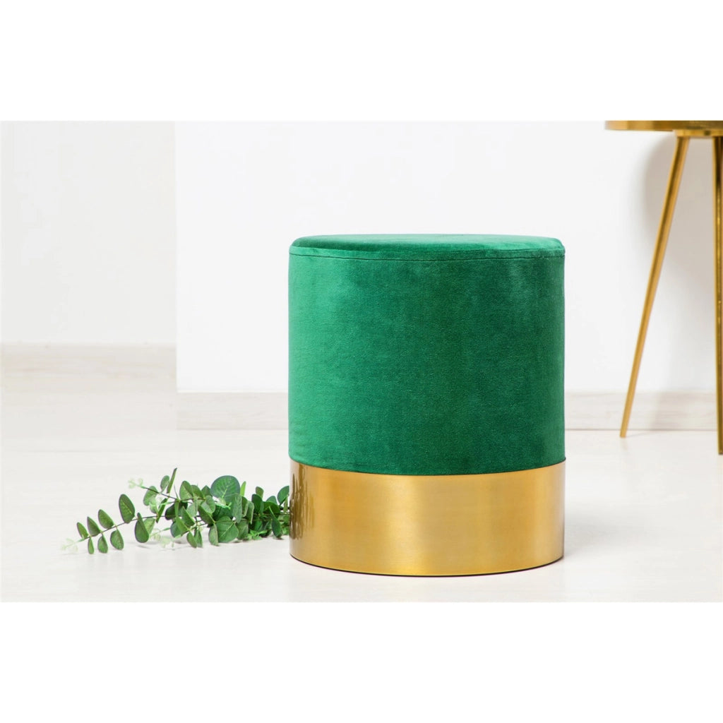 Pouf Pepino in velluto verde bosco con base dorata
