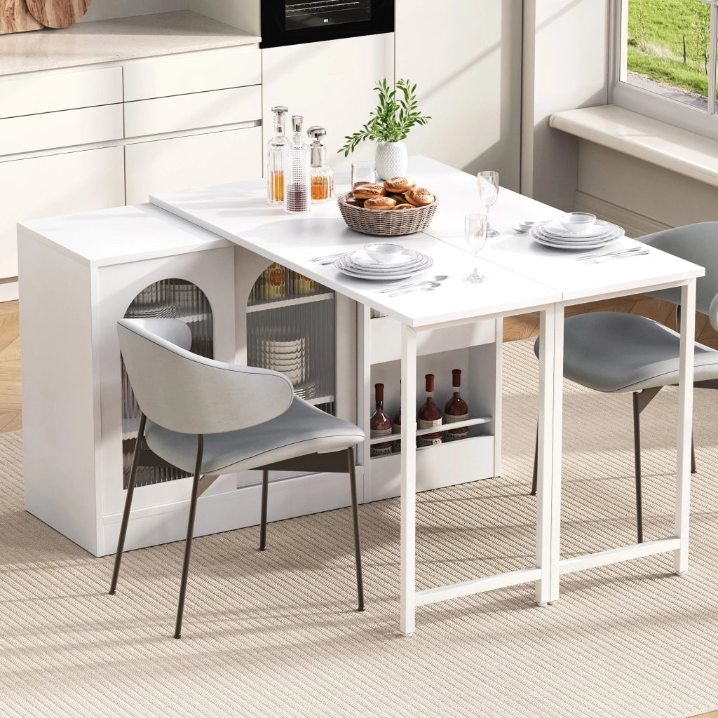 Tavolo da pranzo - bar moderno - estraibile - girevole 360° - con vano - ante in vetro - bianco