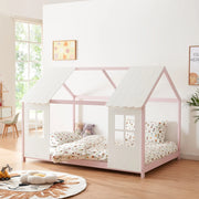 Letto Tostedt per Cameretta a Forma di Casetta Semiaperta 120 x 200 cm Rosa / Bianco [en.casa]