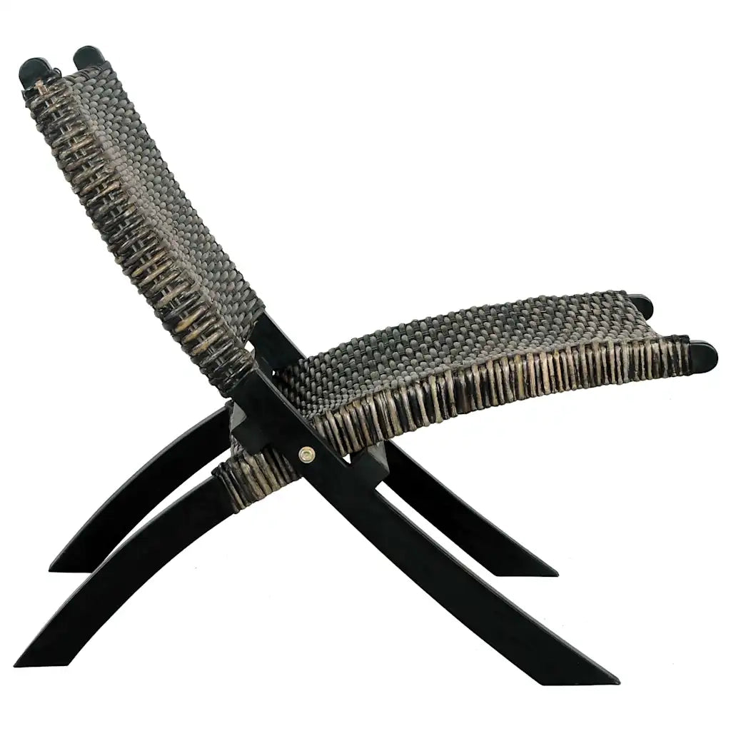 Sedia Relax Nera in Rattan Kubu Naturale e Mogano Massello 285802