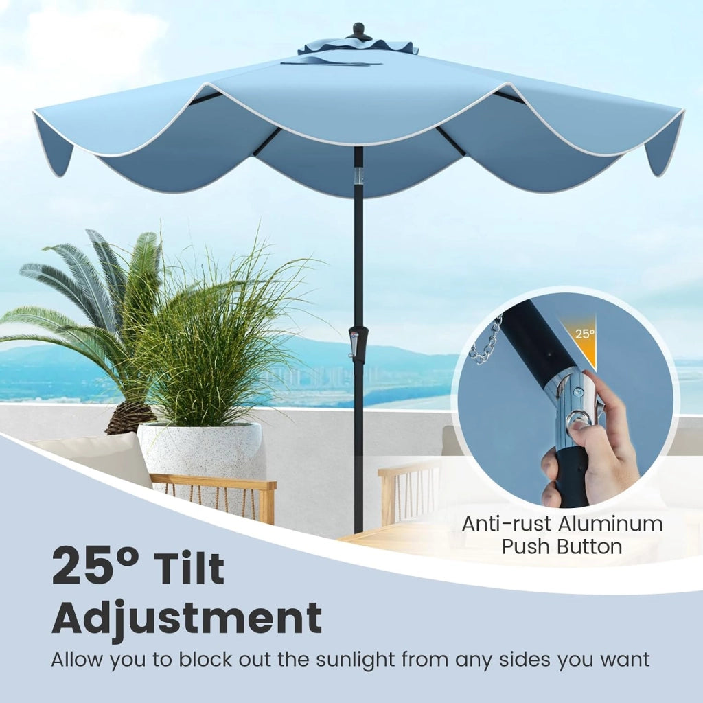 Ombrellone da Giardino 270 cm, Inclinabile a 25°, Parasole da Spiaggia Protezione UV e Anti UV, con Manovella e 8 Stecche, Ideale per Terrazza, Balcone, Piscina