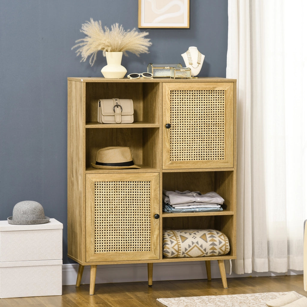 Credenza 2 ante effetto legno e cannage ¨C Xylo ¨C 90x32.5x120 cm