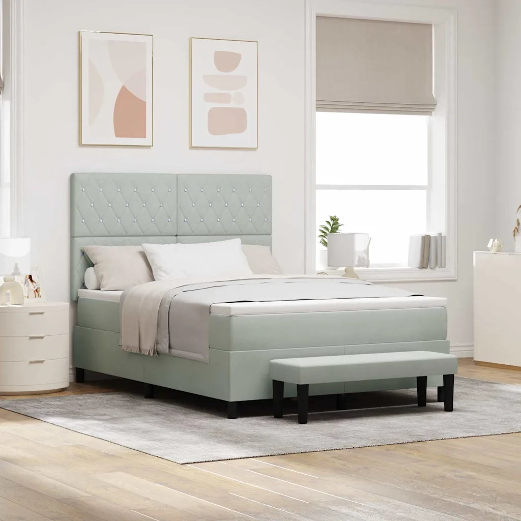 Letto a molle con materasso Grigio chiaro 140 x 200 cm Velluto