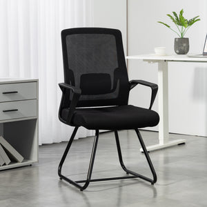 Sedia da Ufficio 57x56x97 cm Senza Ruote Ergonomica con Braccioli Struttura in Acciaio Nero