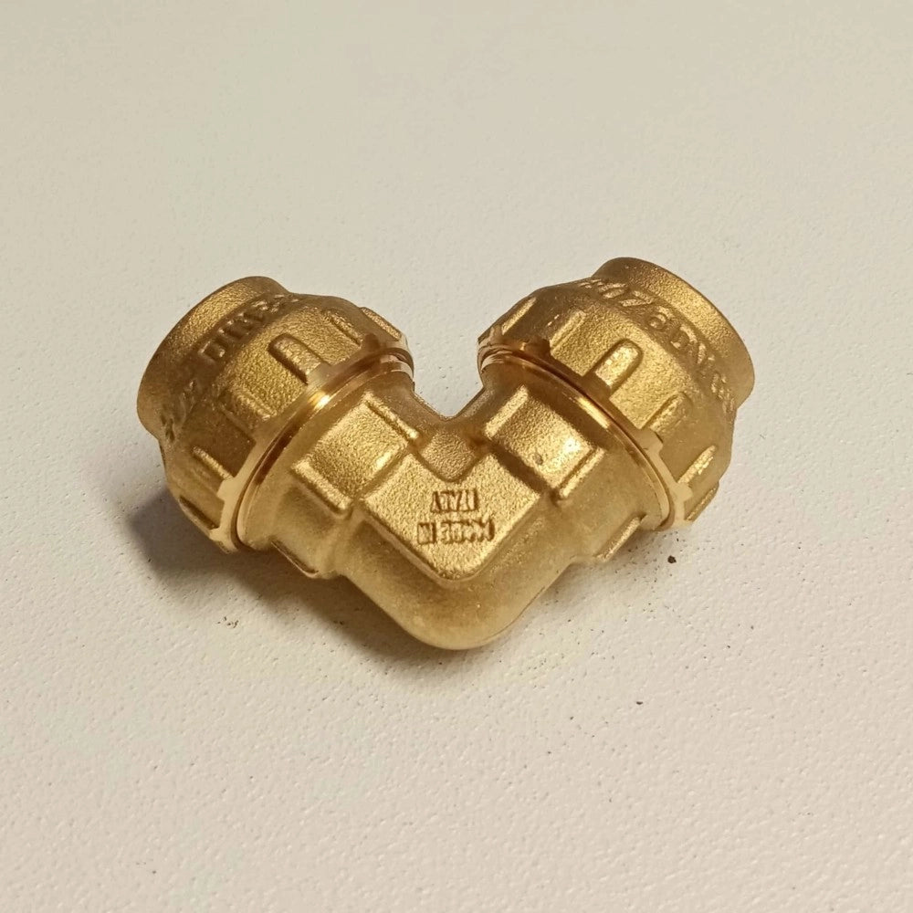 Raccordo 25x25 gomito di giunzione in ottone con tenuta o-ring ed ogiva in ottone