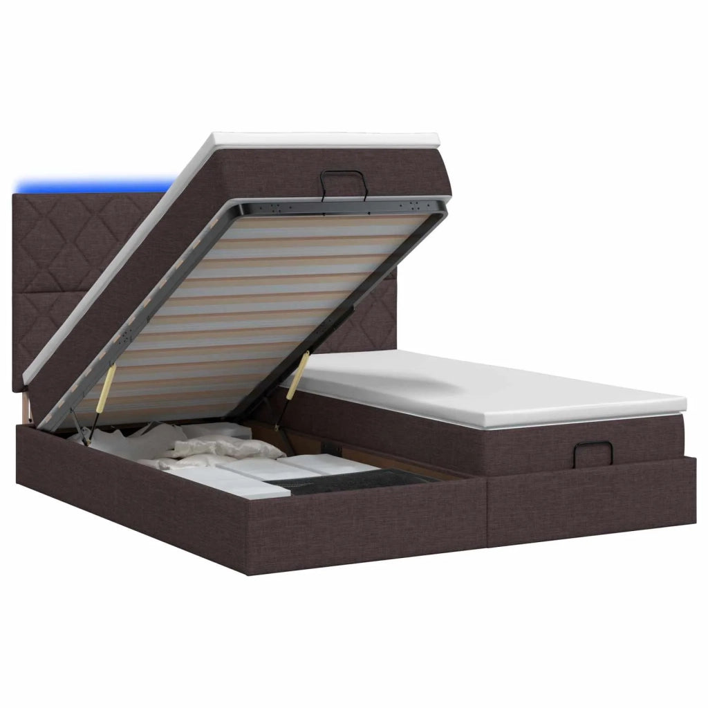 Letto Ottomano con Materasso e LED Marrone Scuro 200 x 200 cm 3458468