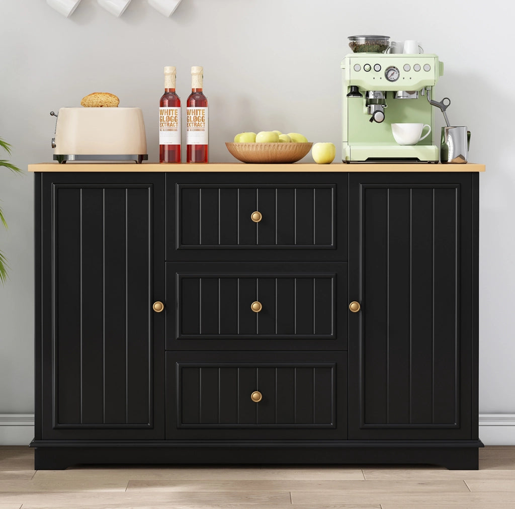 Madia 126x40x86 cm con 3 cassetti e ante; MDF nero