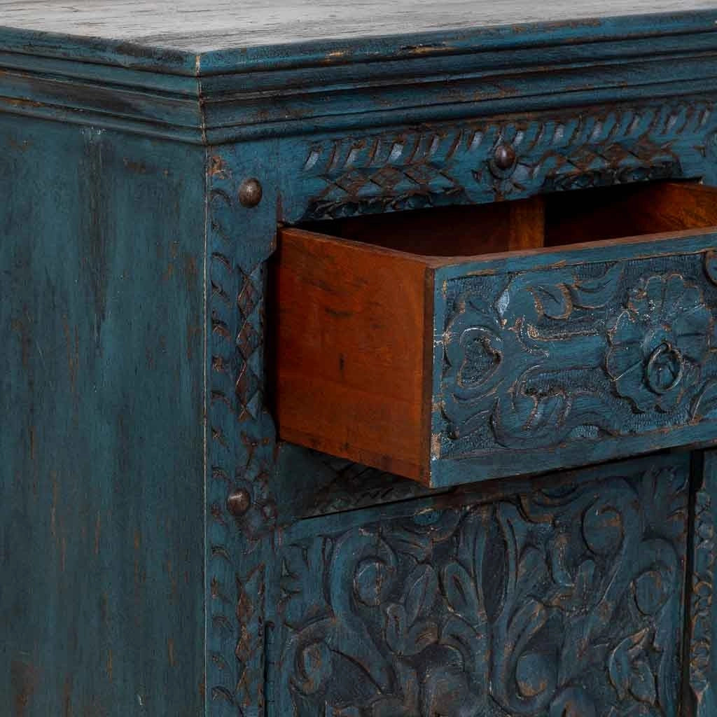 Credenza artigianale in legno, blu, 147x45x96h cm