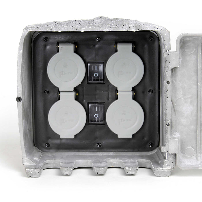 Presa multipla con 2 interruttori on/off, effetto pietra, Multipresa per esterno con 4 prese, protezione IP44
