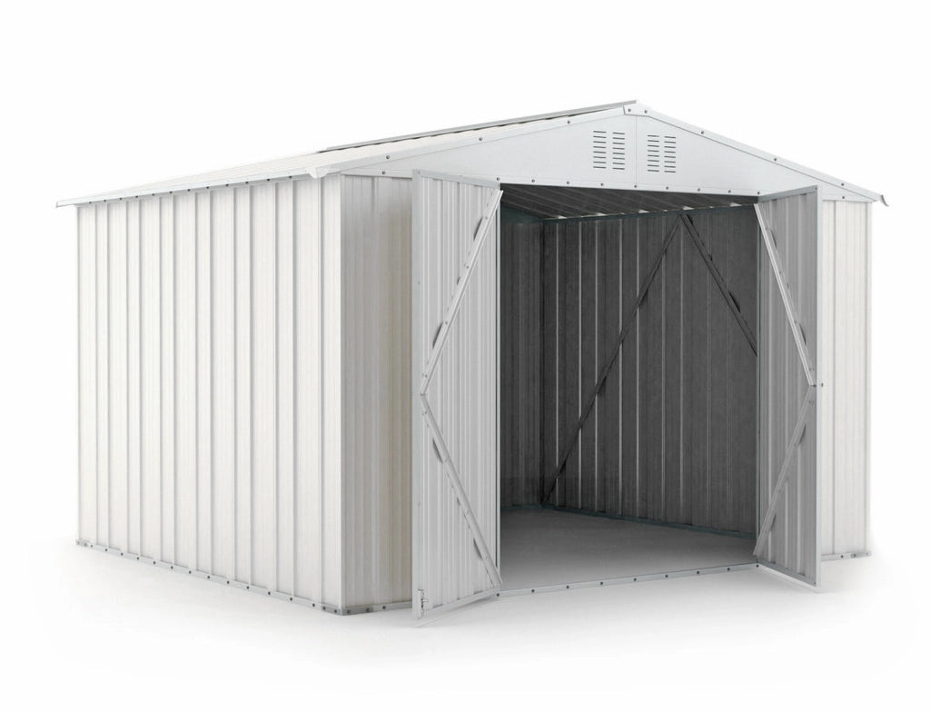 Casetta Box da Giardino in Lamiera di Acciaio Porta Utensili 327x269x217 cm Enaudi Bianco