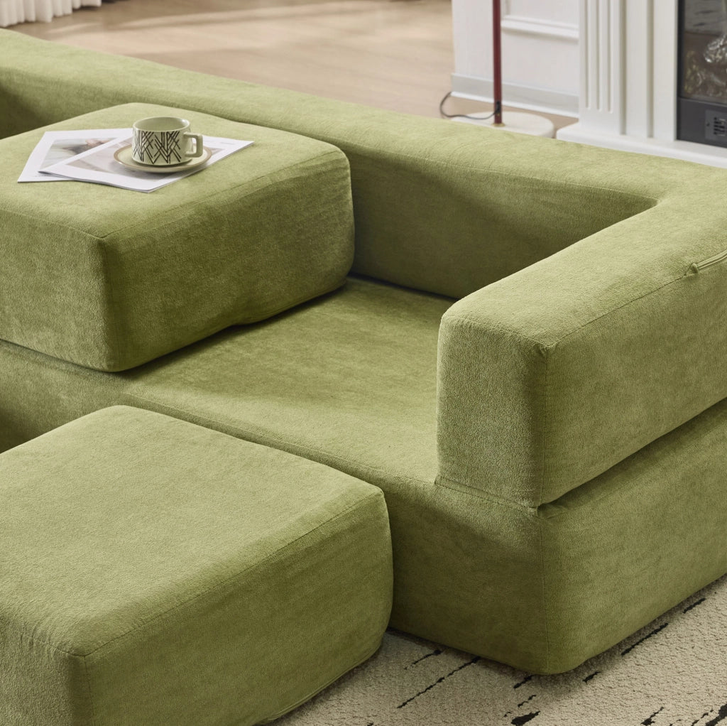 Divano letto da pavimento modulare in ciniglia verde HOMVRA