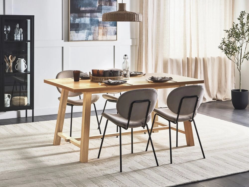 Tavolo da pranzo in legno di frassino naturale MDF gomma 160 x 90 cm Gambe in legno Piano rettangolare impiallacciato Finitura naturale