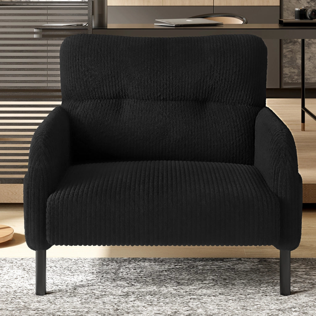 Poltrona singola in tessuto corduroy nero 67 x 75 x 79 cm con tasca laterale