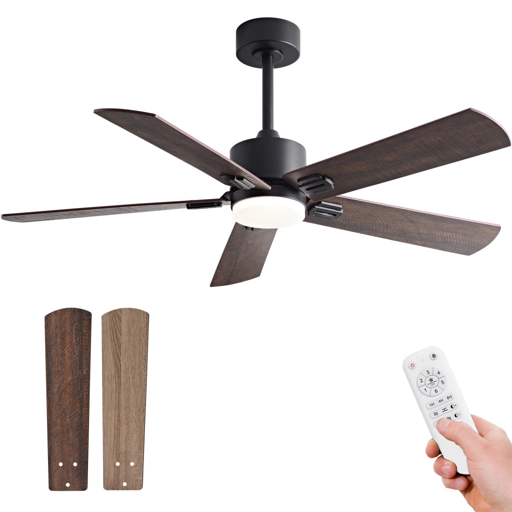 Ventilatore da soffitto 42 pollici con luce, nero moderno con telecomando, stile rustico, doppia finitura pale, motore potente