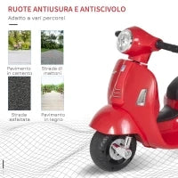 Moto Elettrica per Bambini con Licenza Ufficiale Vespa Batteria 6V, Fari e Clacson, per Bimbi da 18-36 mesi, Rosso, 66.5x38x52cm